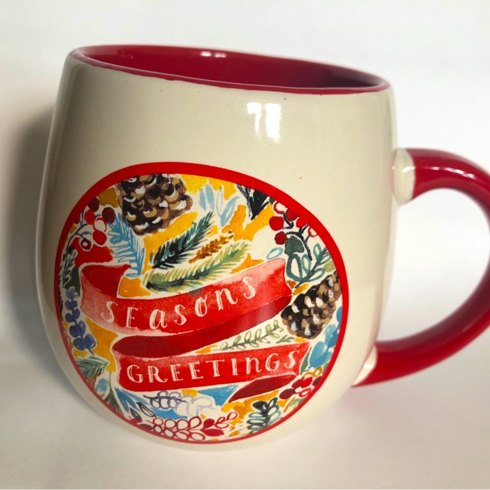 Jingles & Joy Seasons Greetings Coffee Mug Cup Red & Cream